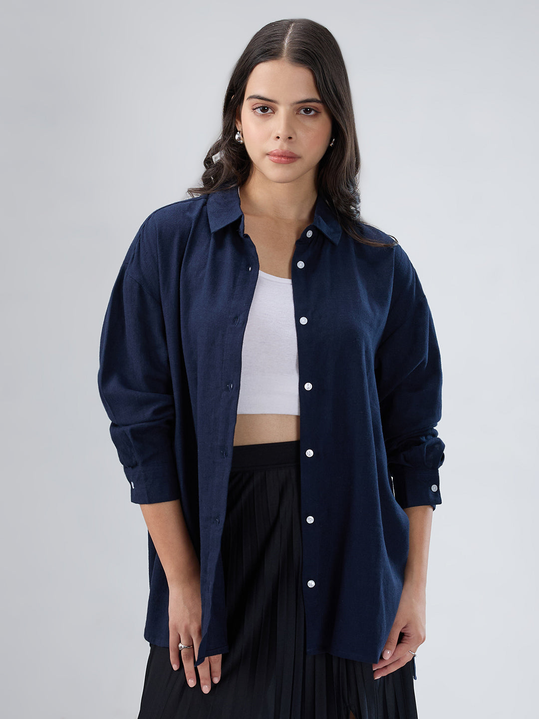 Classy Solid Navy Oversized Shirt