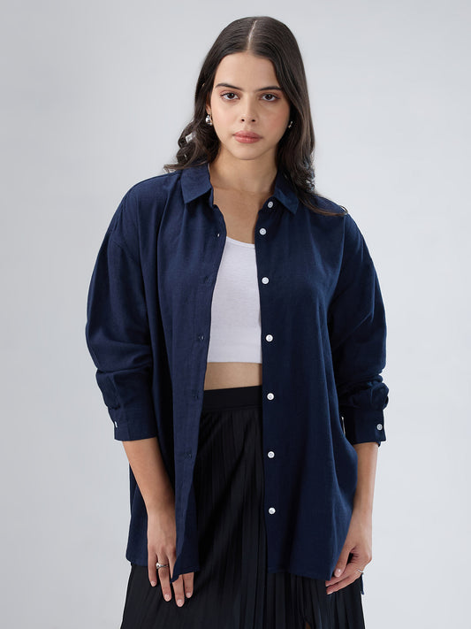 Classy Solid Navy Oversized Shirt