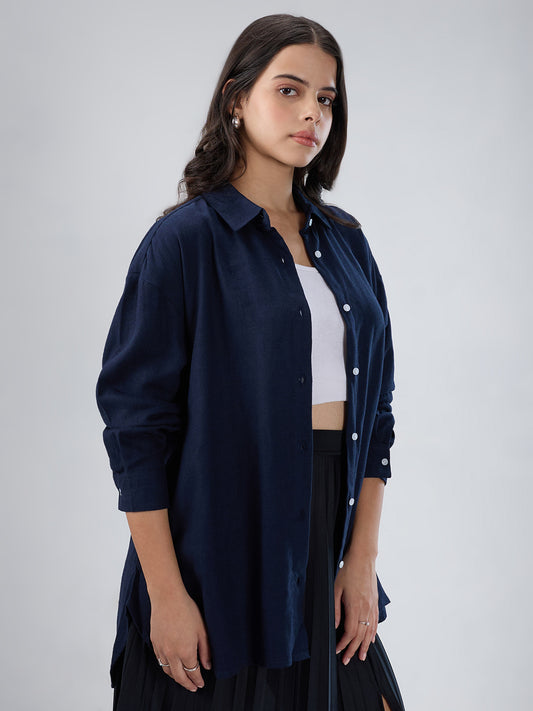 Classy Solid Navy Oversized Shirt