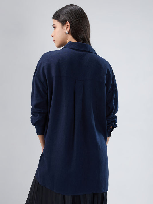 Classy Solid Navy Oversized Shirt