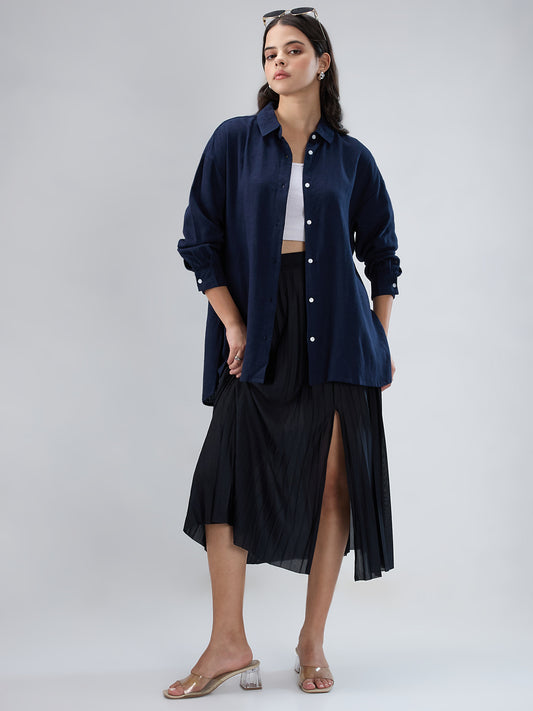 Classy Solid Navy Oversized Shirt