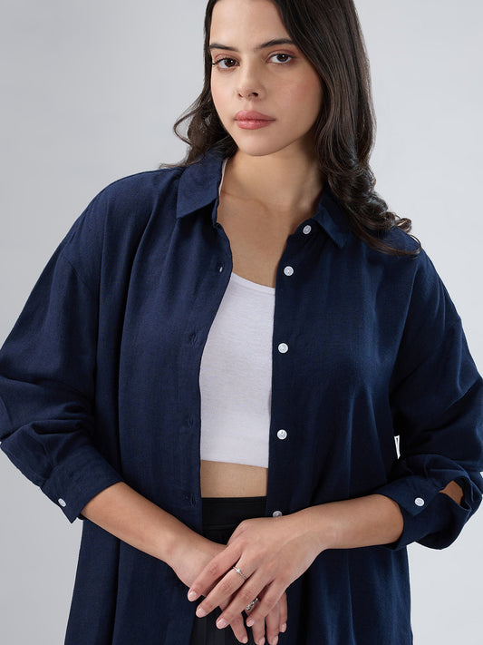 Classy Solid Navy Oversized Shirt