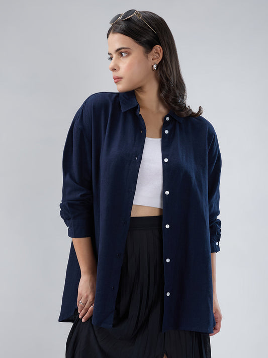 Classy Solid Navy Oversized Shirt