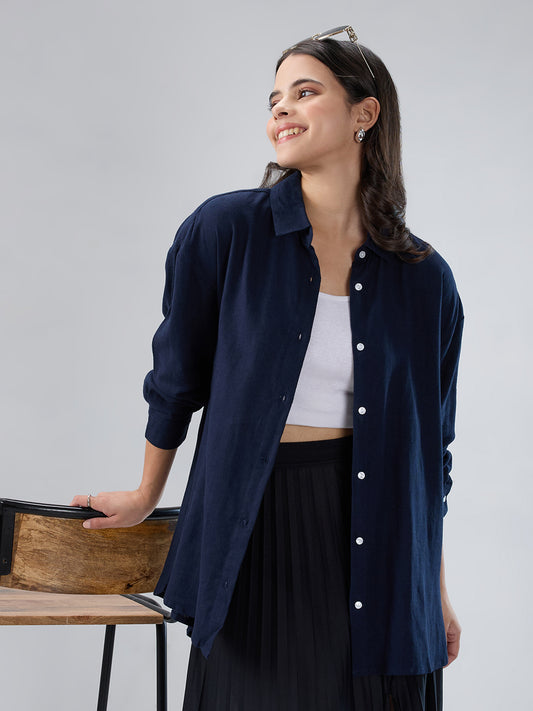 Classy Solid Navy Oversized Shirt