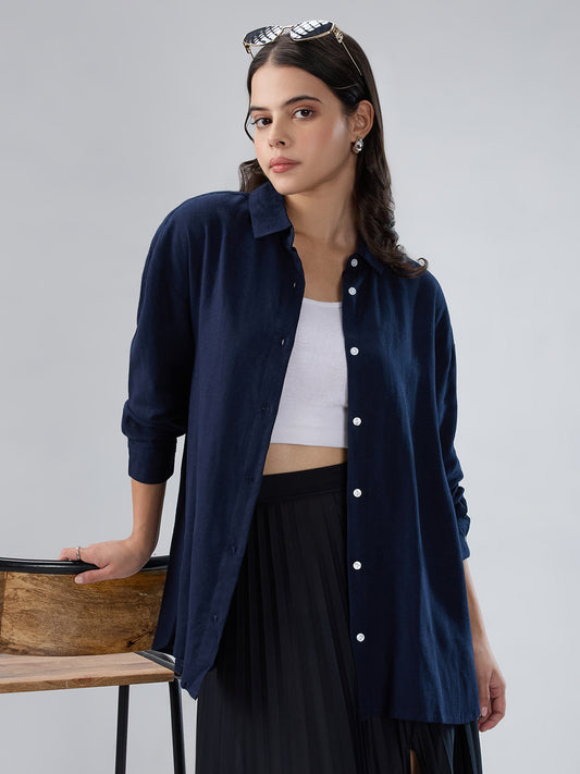 Classy Solid Navy Oversized Shirt