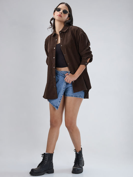 Mocha Brown Corduroy Oversized Shirt
