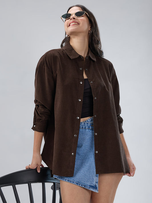 Mocha Brown Corduroy Oversized Shirt