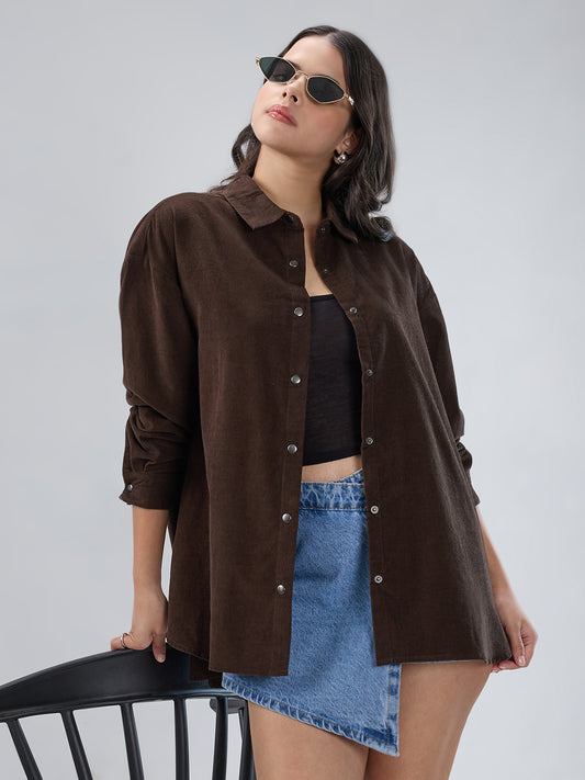 Mocha Brown Corduroy Oversized Shirt
