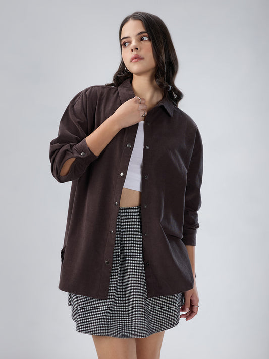 Mink Grey Corduroy Oversized Shirt