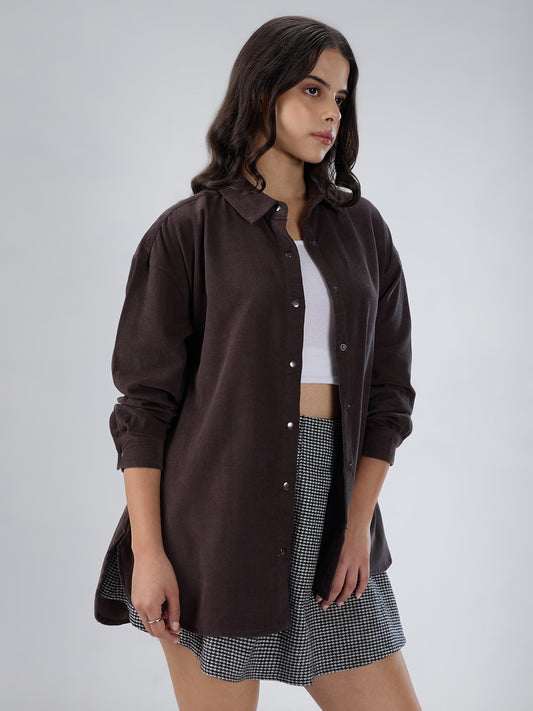 Mink Grey Corduroy Oversized Shirt