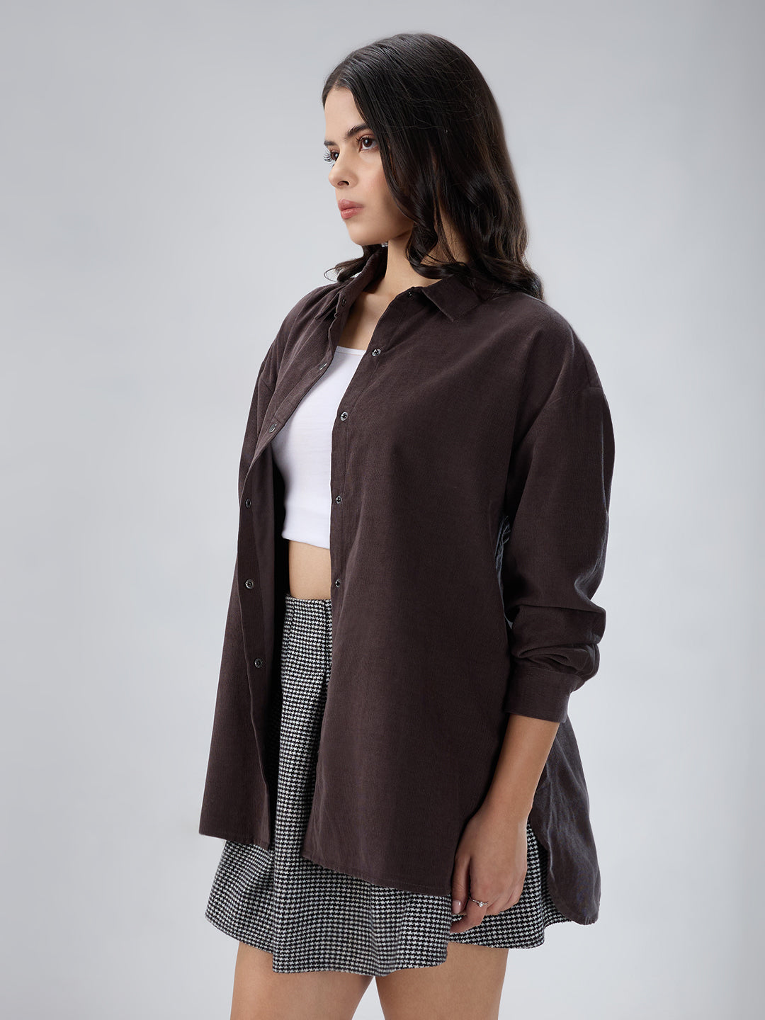 Mink Grey Corduroy Oversized Shirt