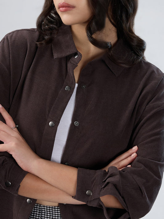 Mink Grey Corduroy Oversized Shirt