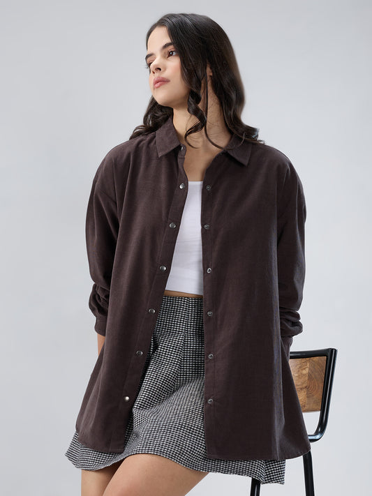 Mink Grey Corduroy Oversized Shirt