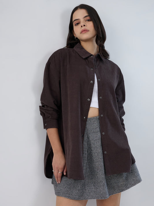 Mink Grey Corduroy Oversized Shirt