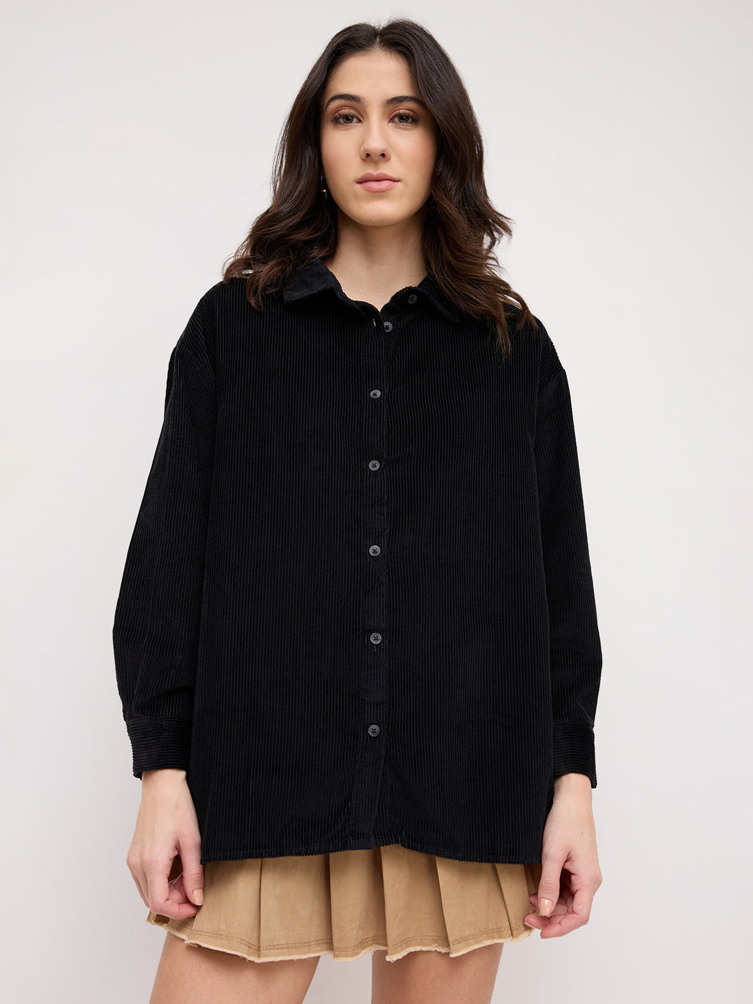 Classic Black Corduroy Oversized Shirt