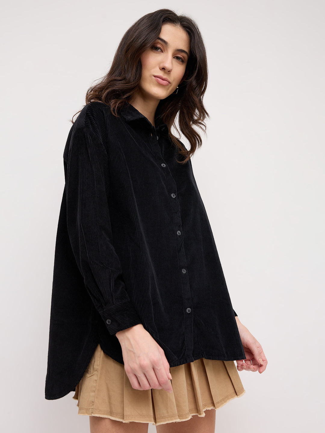 Classic Black Corduroy Oversized Shirt