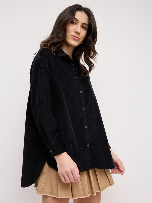 Classic Black Corduroy Oversized Shirt