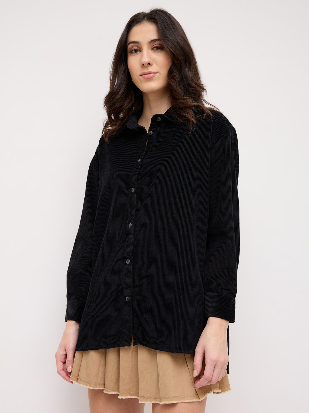 Classic Black Corduroy Oversized Shirt