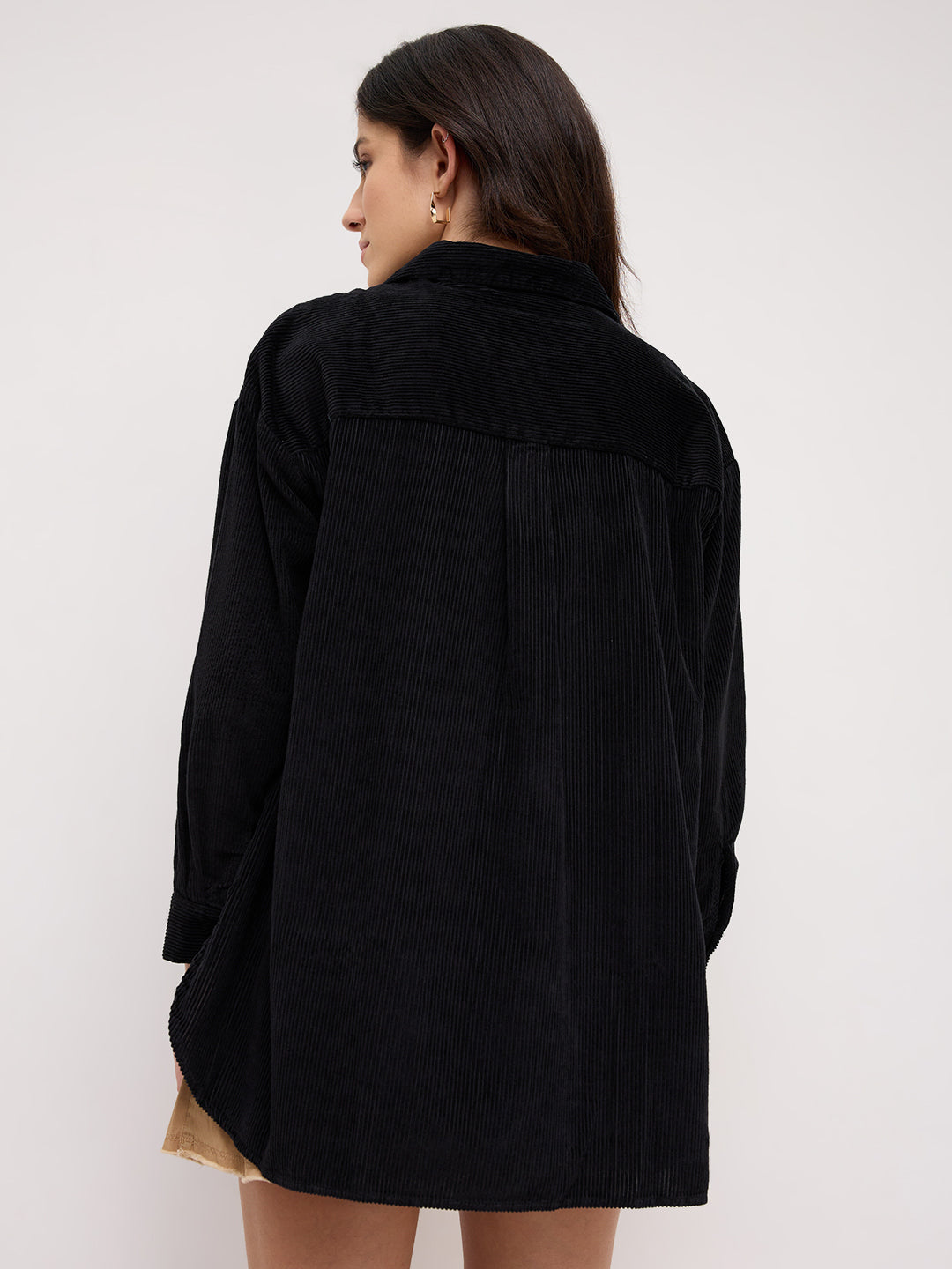 Classic Black Corduroy Oversized Shirt