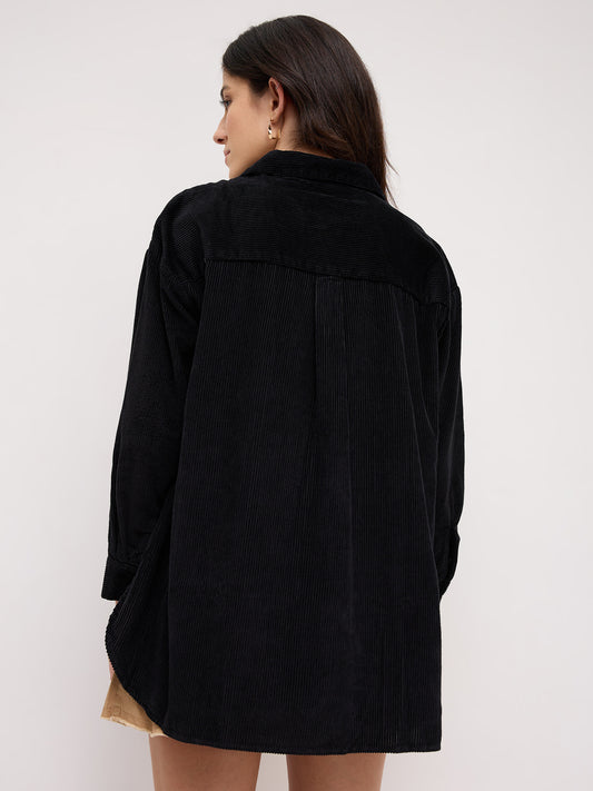 Classic Black Corduroy Oversized Shirt