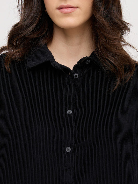 Classic Black Corduroy Oversized Shirt