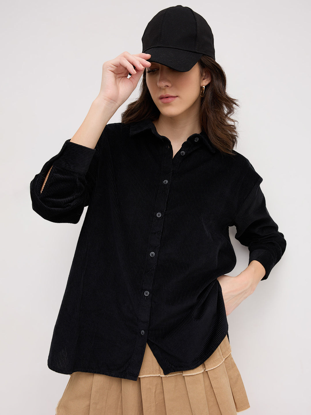 Classic Black Corduroy Oversized Shirt