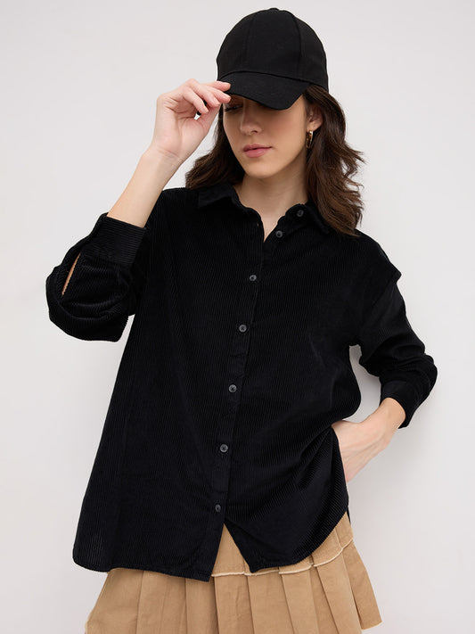 Classic Black Corduroy Oversized Shirt