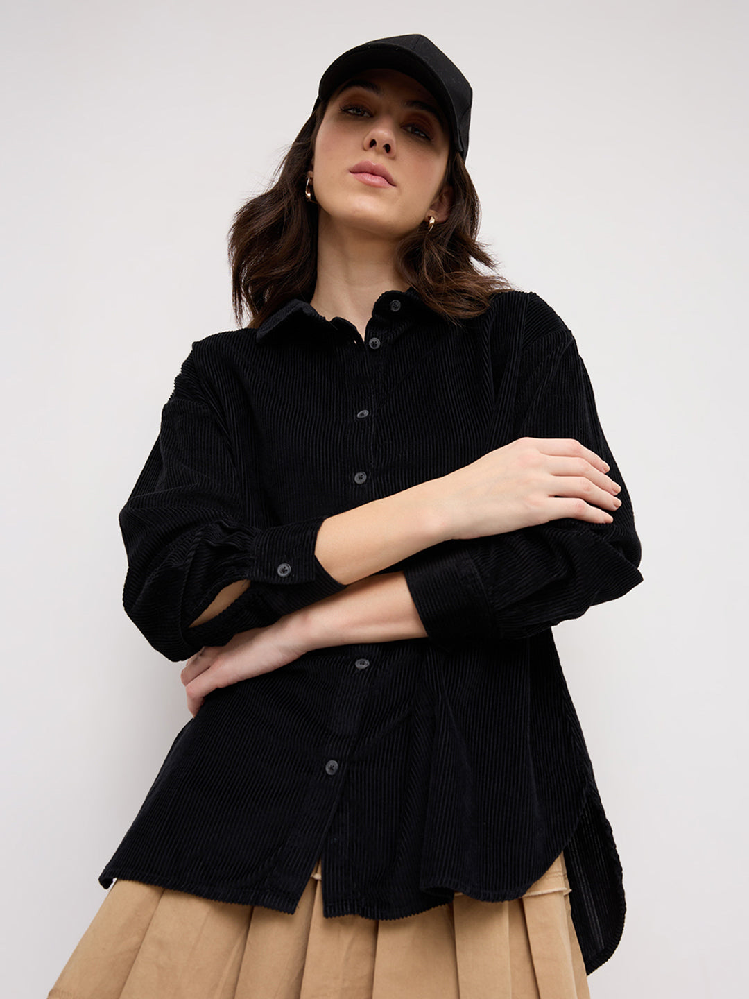 Classic Black Corduroy Oversized Shirt