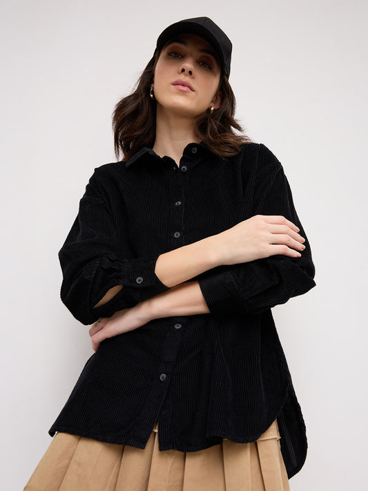 Classic Black Corduroy Oversized Shirt