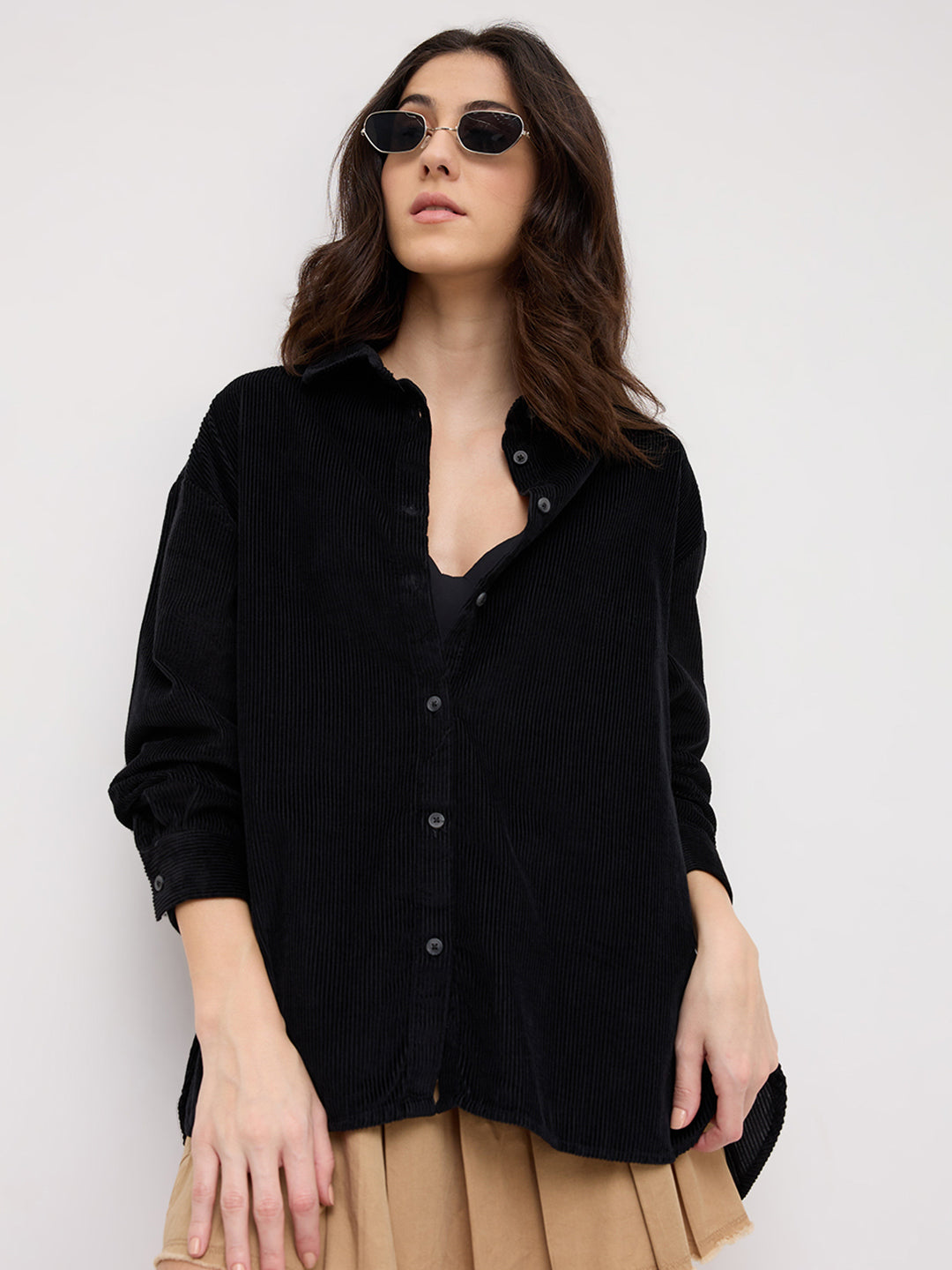 Classic Black Corduroy Oversized Shirt
