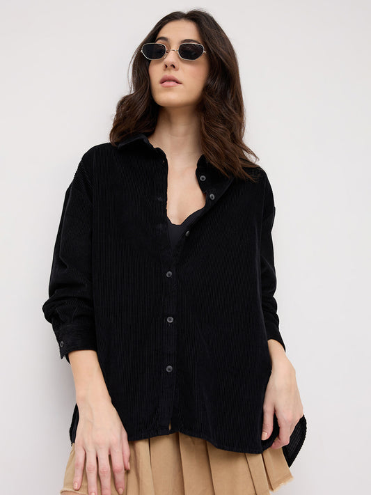 Classic Black Corduroy Oversized Shirt
