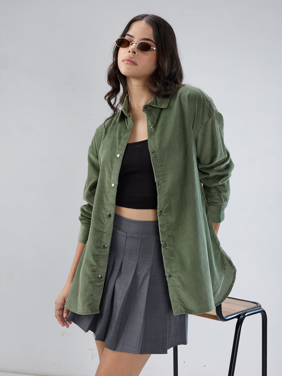 Laurel Green Corduroy Oversized Shirt