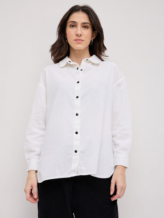 Premium White Corduroy Oversized Shirt