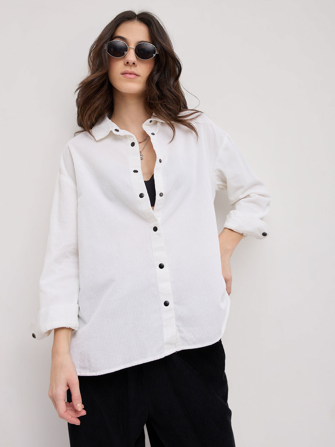 Premium White Corduroy Oversized Shirt