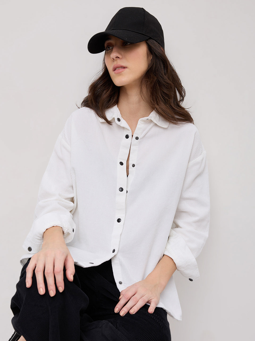 Premium White Corduroy Oversized Shirt