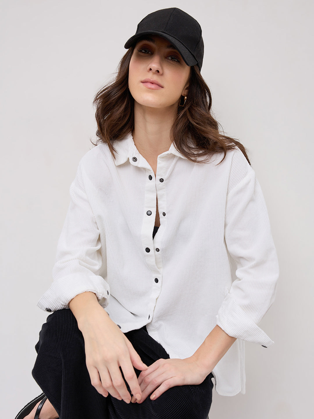 Premium White Corduroy Oversized Shirt