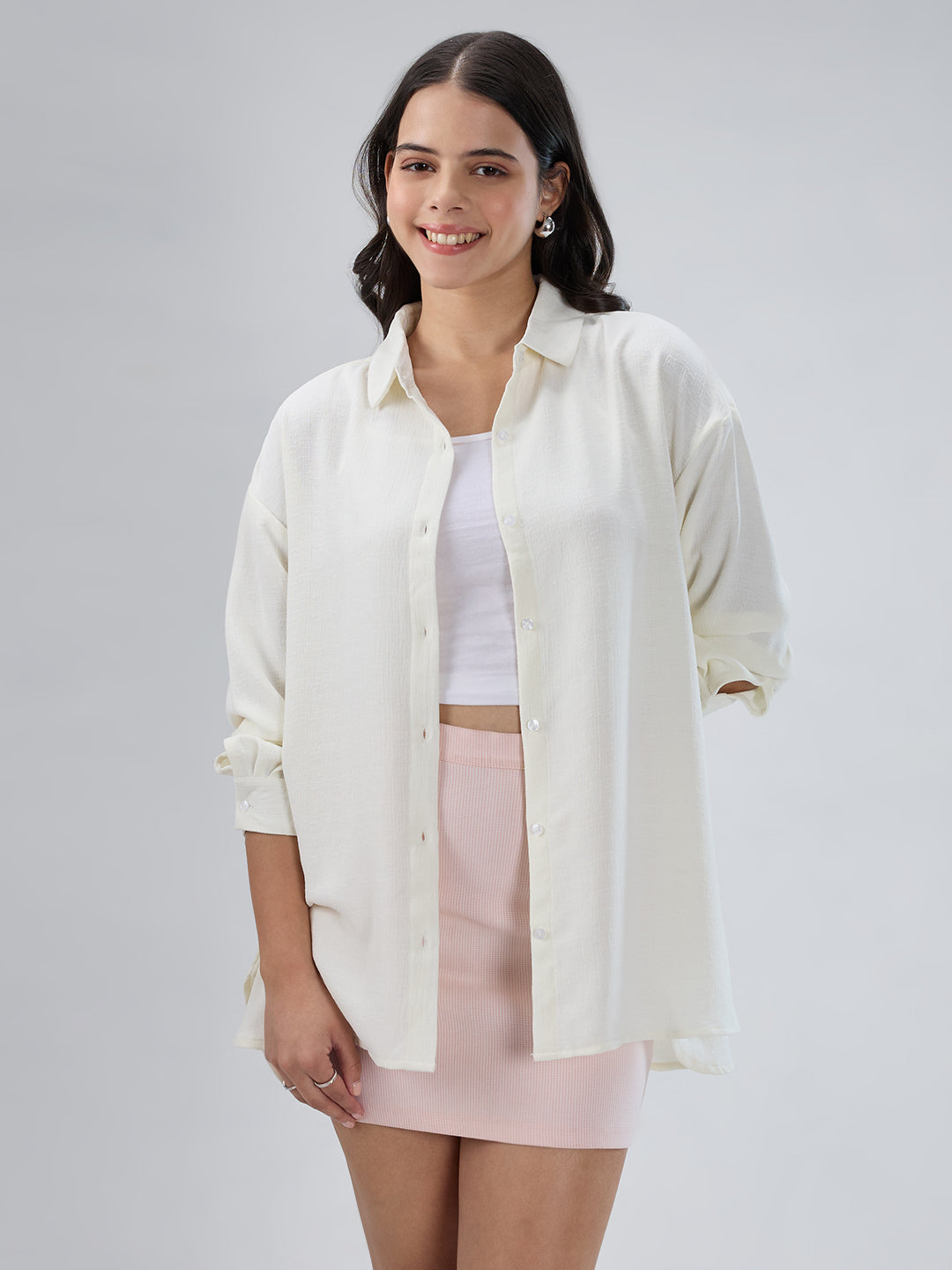 Snow White Textured Oversized Shirt