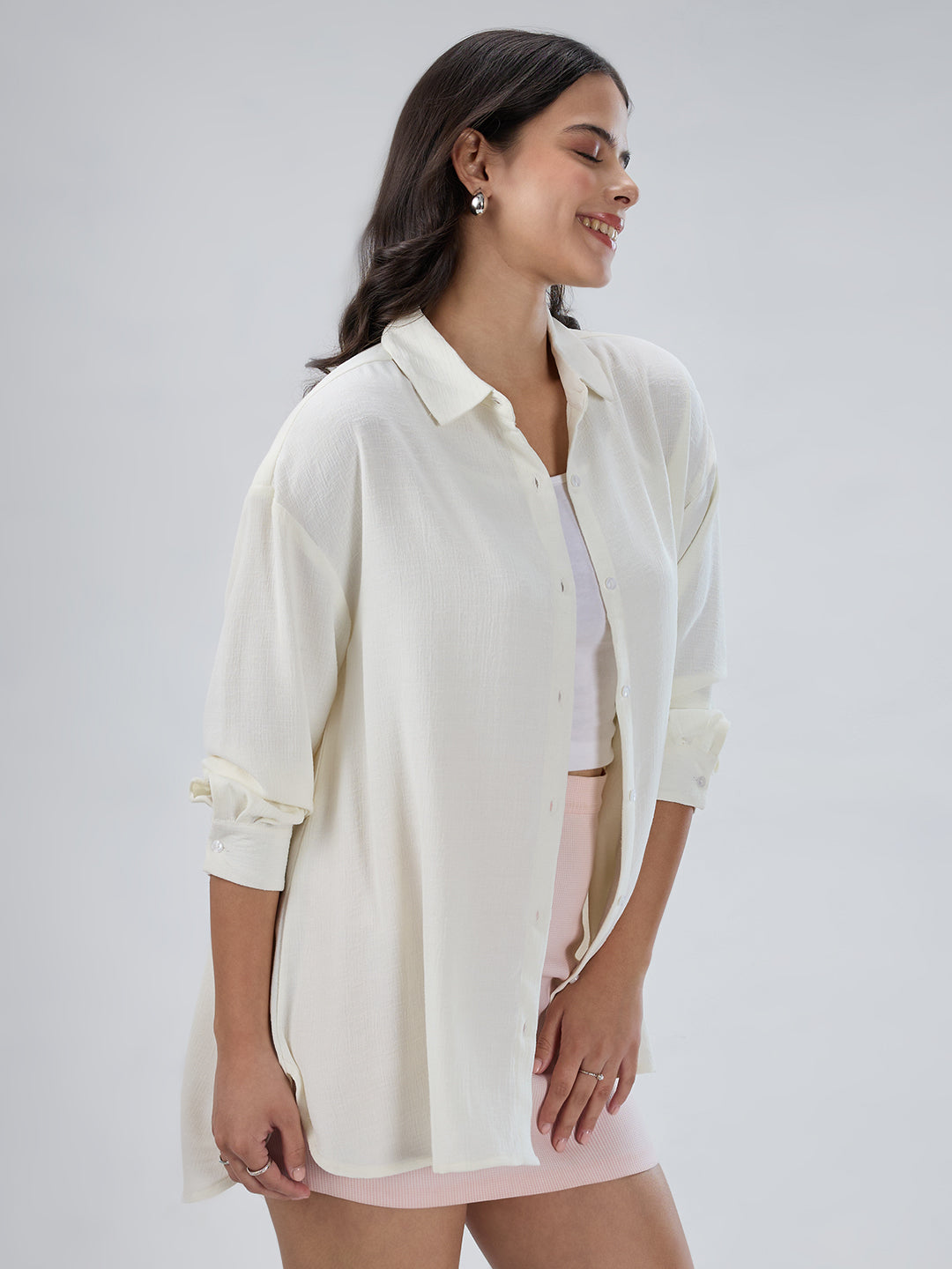 Snow White Textured Oversized Shirt