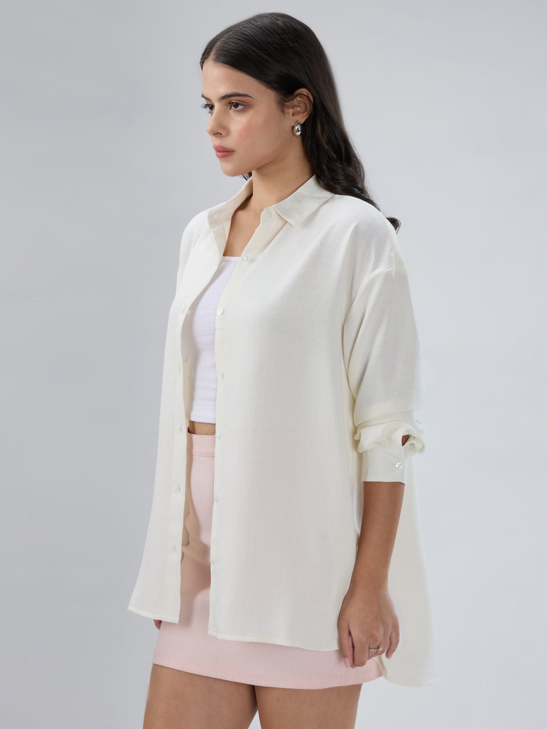 Snow White Textured Oversized Shirt