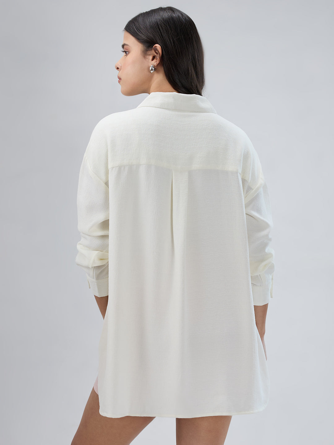 Snow White Textured Oversized Shirt