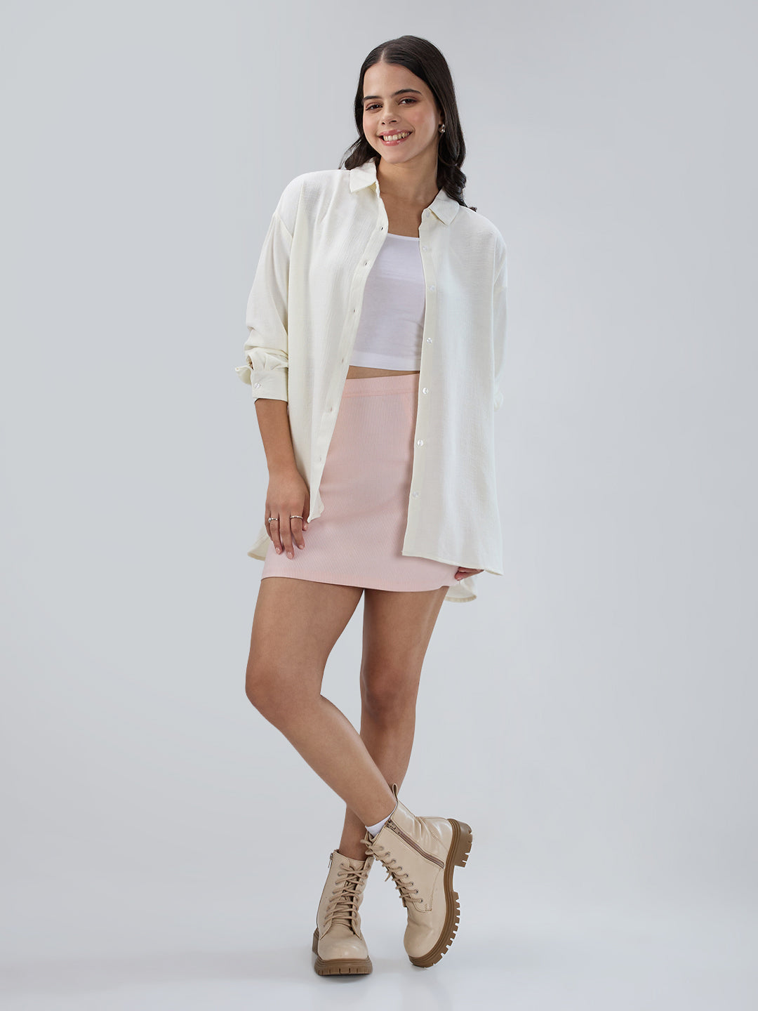 Snow White Textured Oversized Shirt