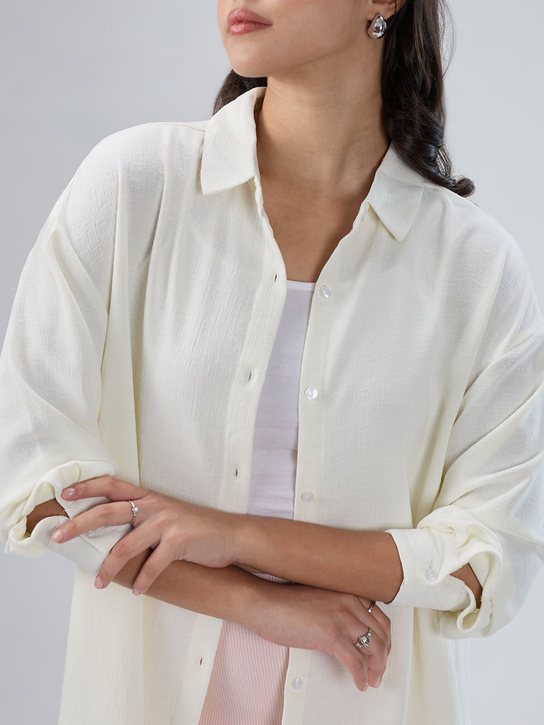 Snow White Textured Oversized Shirt