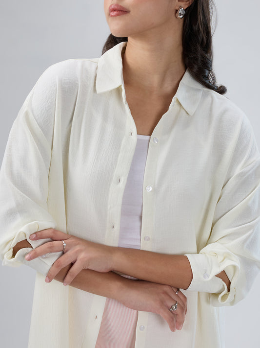 Snow White Textured Oversized Shirt