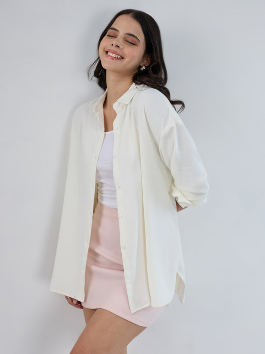 Snow White Textured Oversized Shirt
