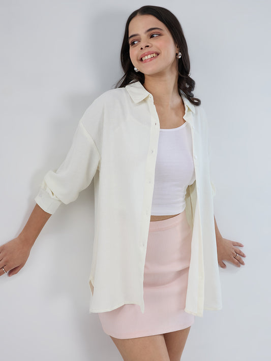 Snow White Textured Oversized Shirt