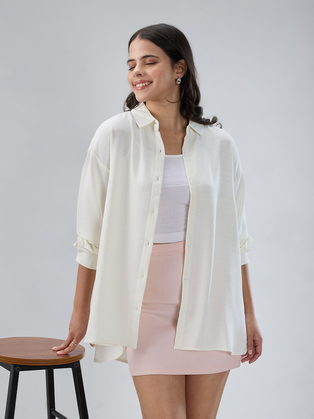 Snow White Textured Oversized Shirt