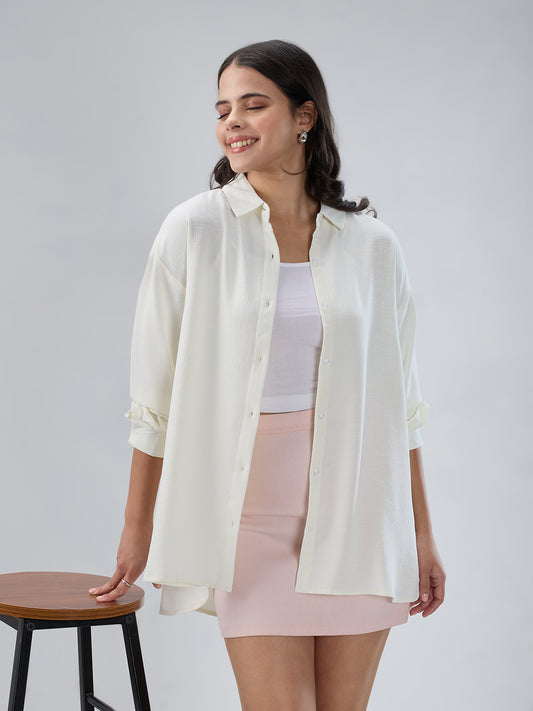 Snow White Textured Oversized Shirt