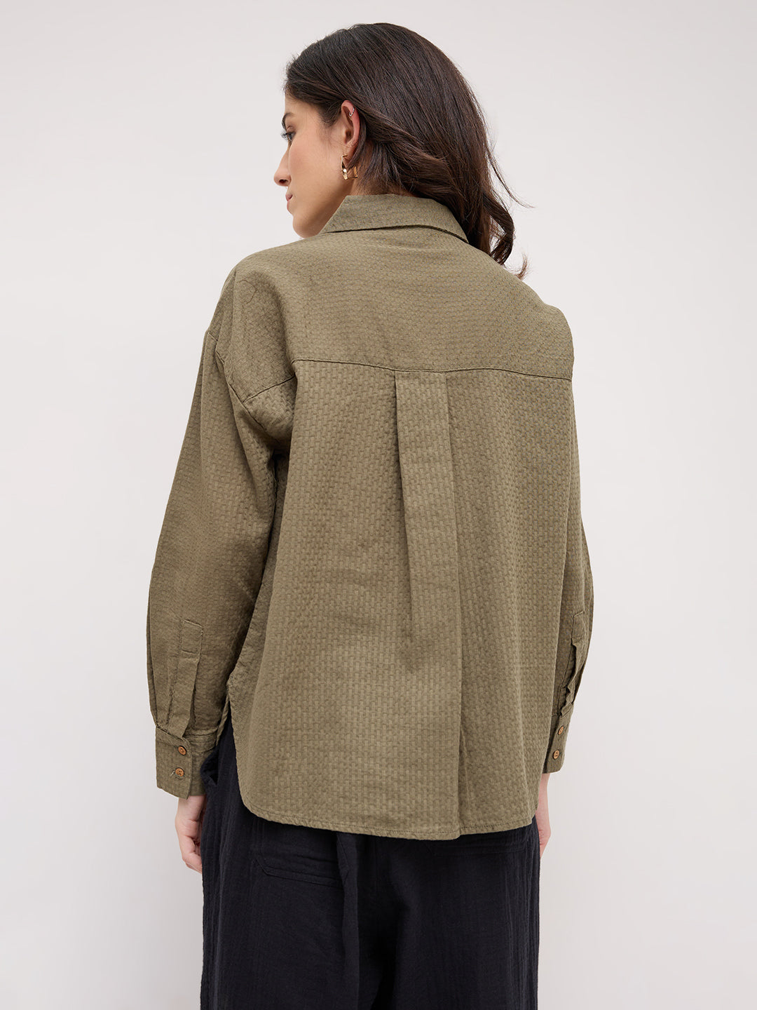 Olive Green Jacquard Weave Oversized Shirt