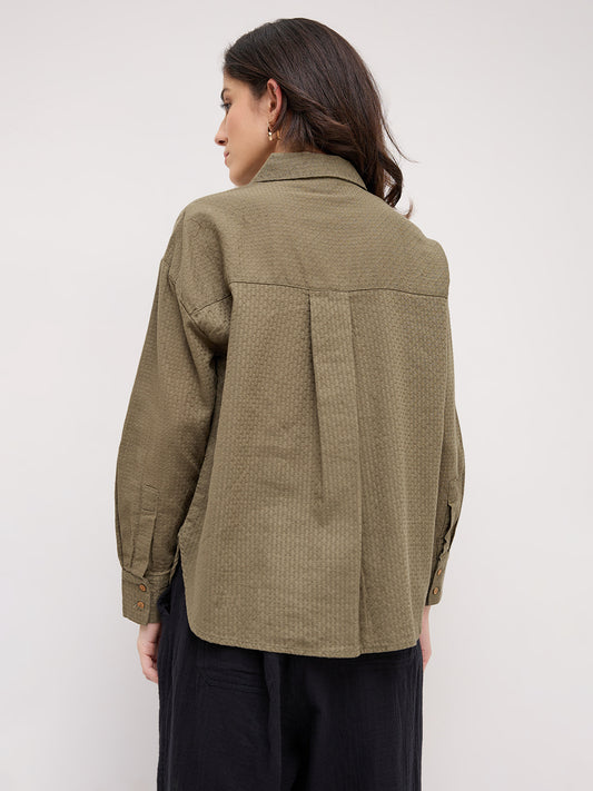 Olive Green Jacquard Weave Oversized Shirt