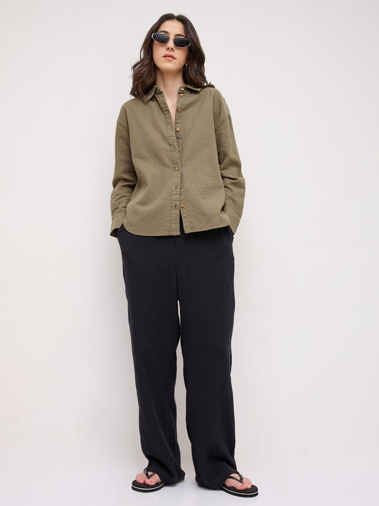 Olive Green Jacquard Weave Oversized Shirt